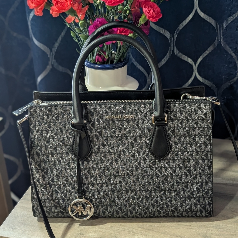 Michael Kors Black and Gray Sheila Medium Satchel
